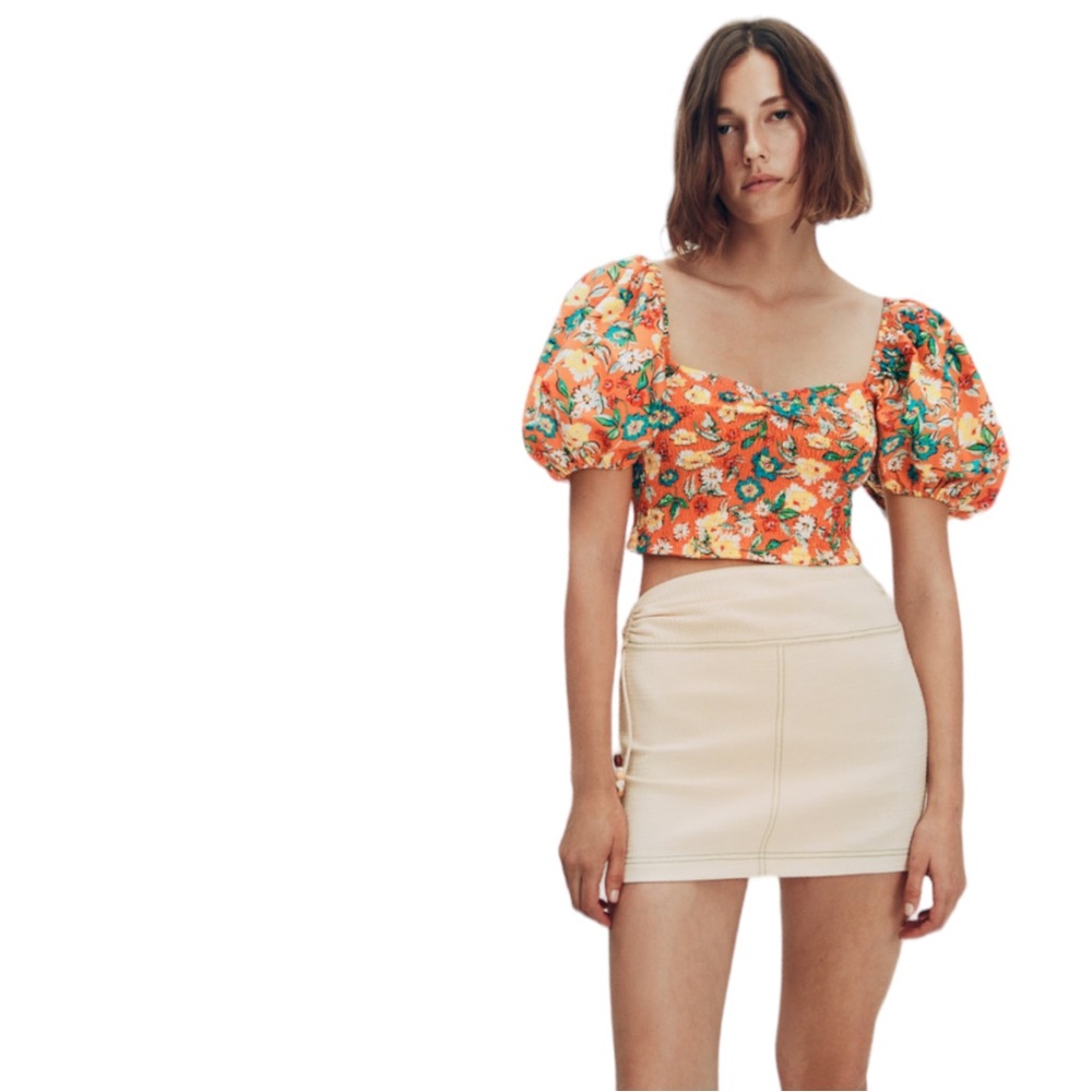 ZARA Ballon sleeve smocked floral top